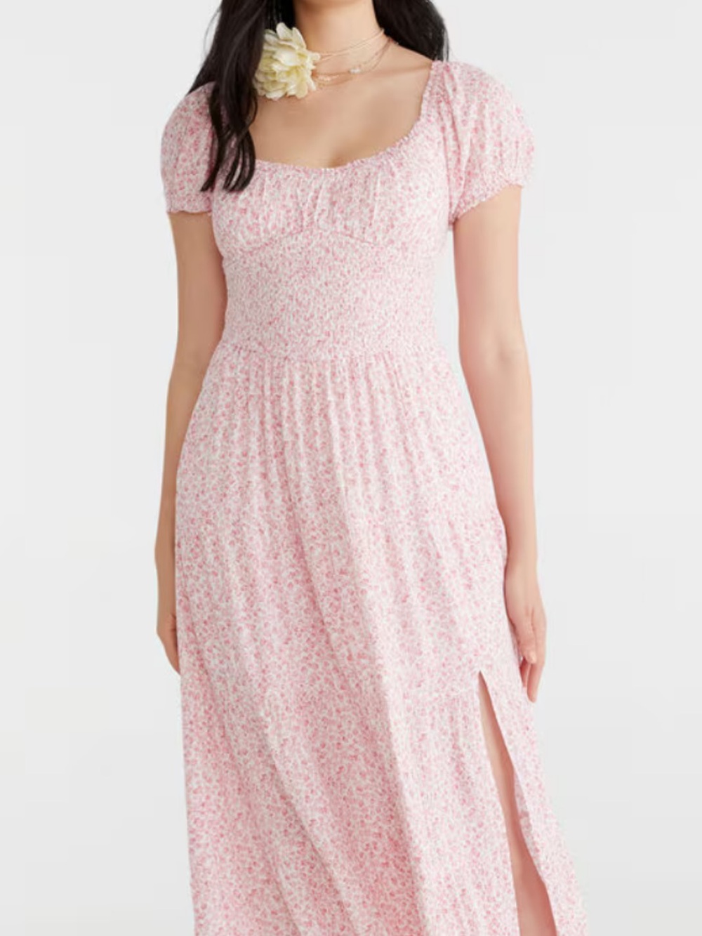 Aeropostale Pink Floral Smocked Maxi Dress